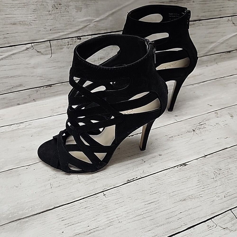 ALDO Black Strappy Sandal Faux Suede Stiletto High Heel Shoes Womens Size 7.5 - Picture 5 of 11